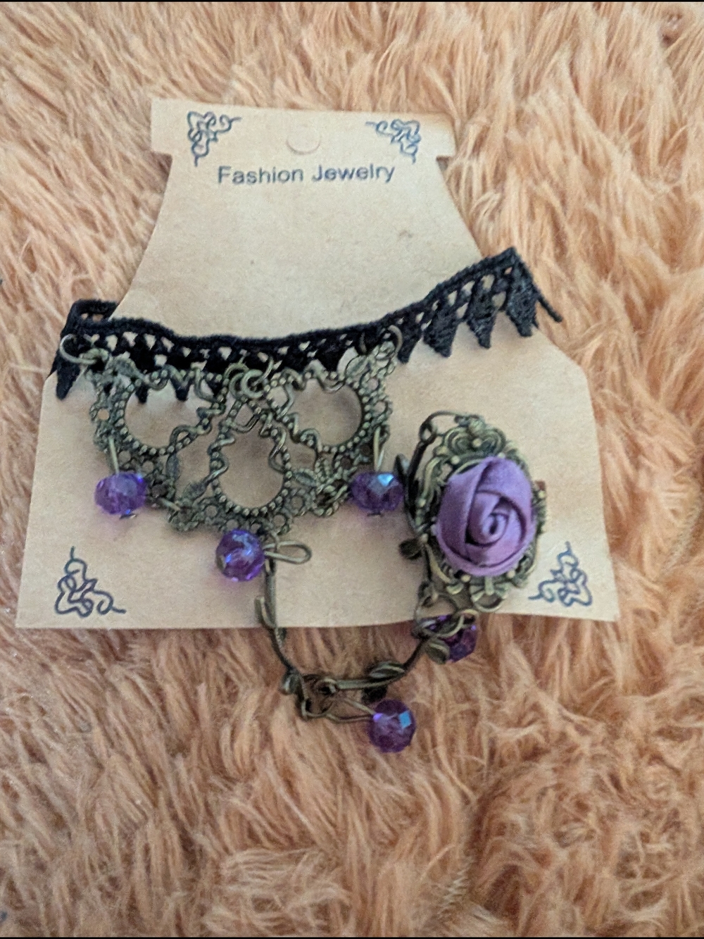 Vintage-Style Purple Rose Lace Anklet With Toe Ring